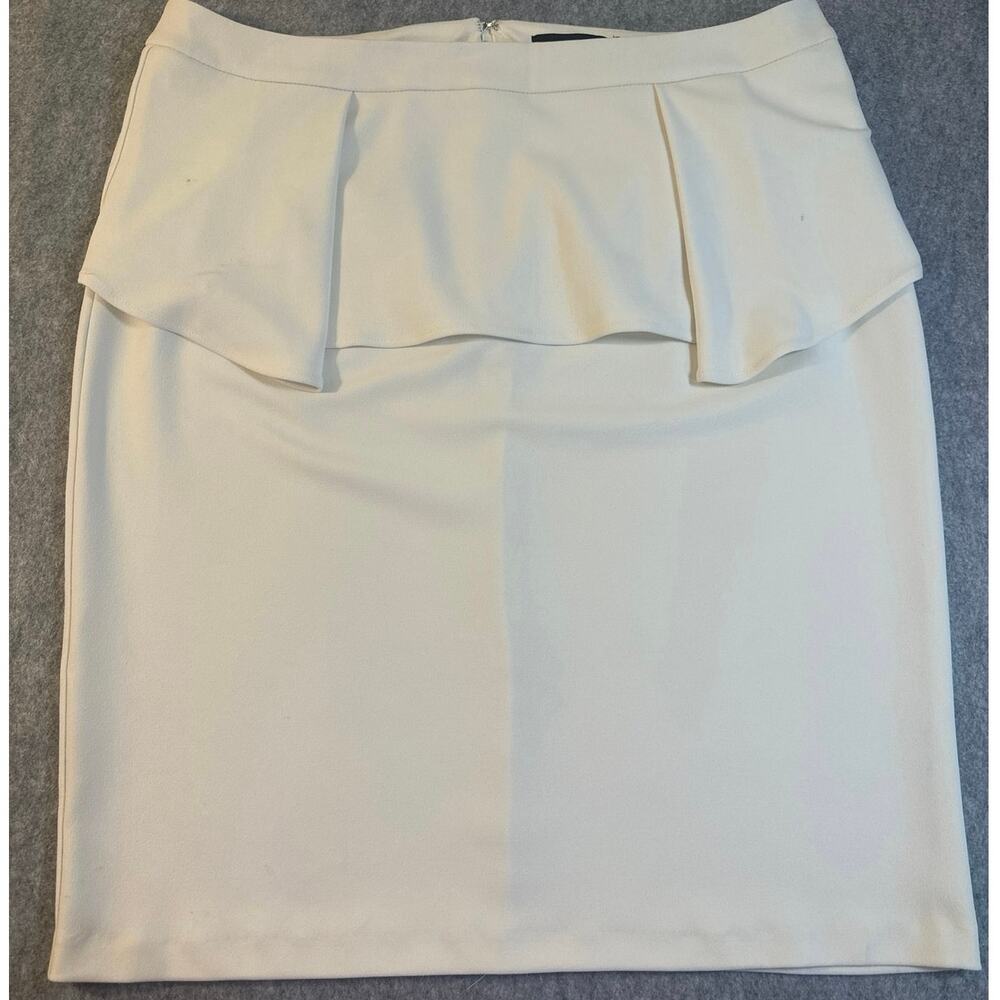 NWT Ashley Stewart peplum pencil ruffle top Egret skirt size 16 knee length